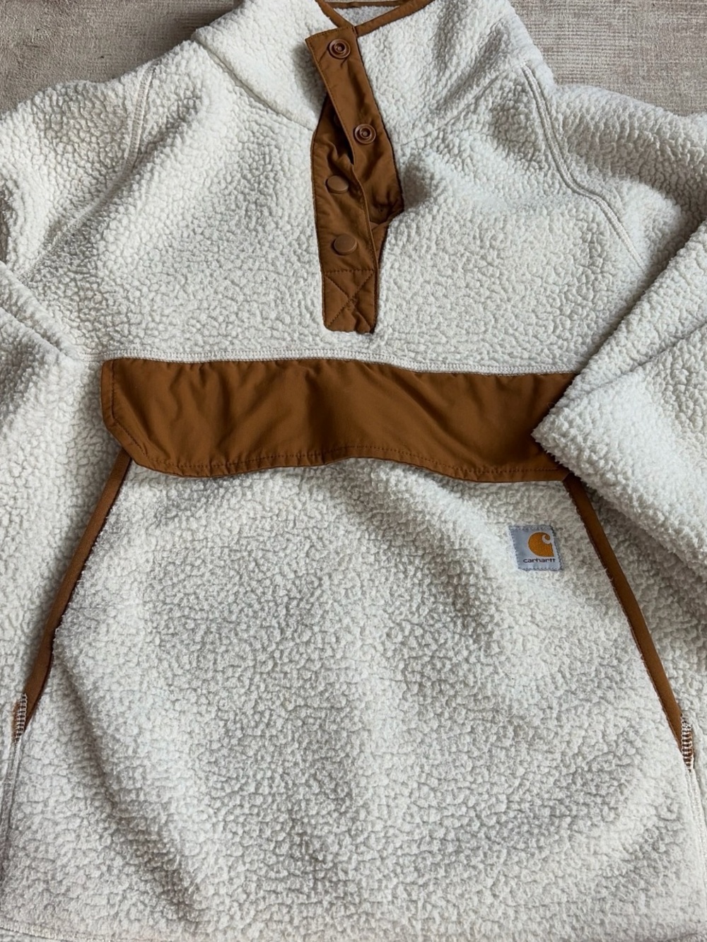 Carhartt White Sherpa Pullover with Tan Trim - Picture 1 of 3